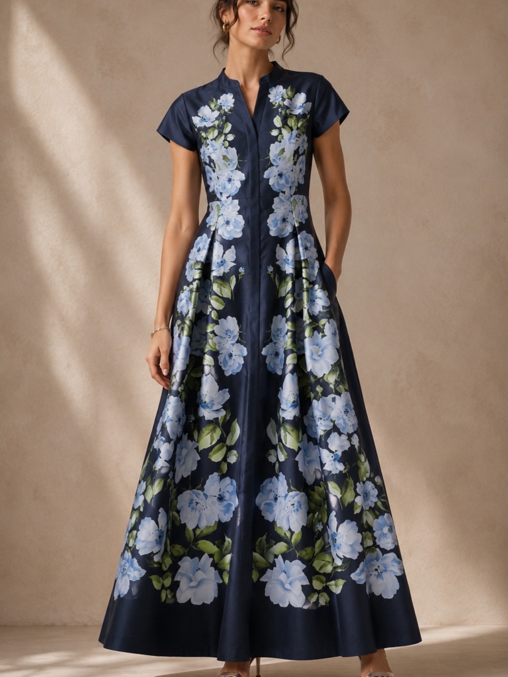 SACHIN BABI Marta Dress Floral Mikado Gown in Floral Fresco Blue Maxi Dress